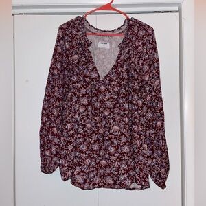 Red floral plus size blouse